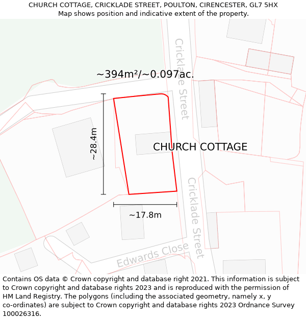 CHURCH COTTAGE, CRICKLADE STREET, POULTON, CIRENCESTER, GL7 5HX: Plot and title map
