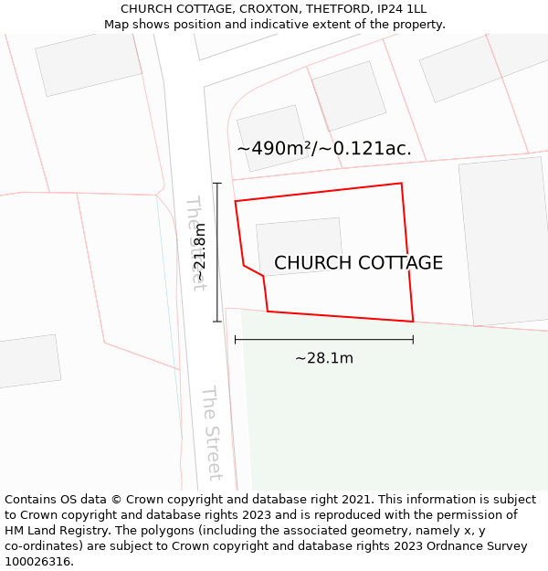 CHURCH COTTAGE, CROXTON, THETFORD, IP24 1LL: Plot and title map
