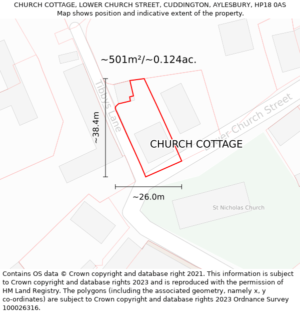 CHURCH COTTAGE, LOWER CHURCH STREET, CUDDINGTON, AYLESBURY, HP18 0AS: Plot and title map
