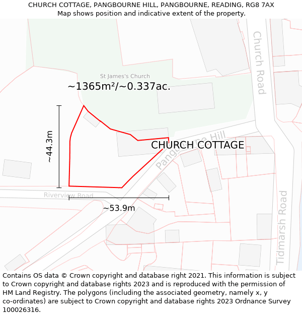 CHURCH COTTAGE, PANGBOURNE HILL, PANGBOURNE, READING, RG8 7AX: Plot and title map