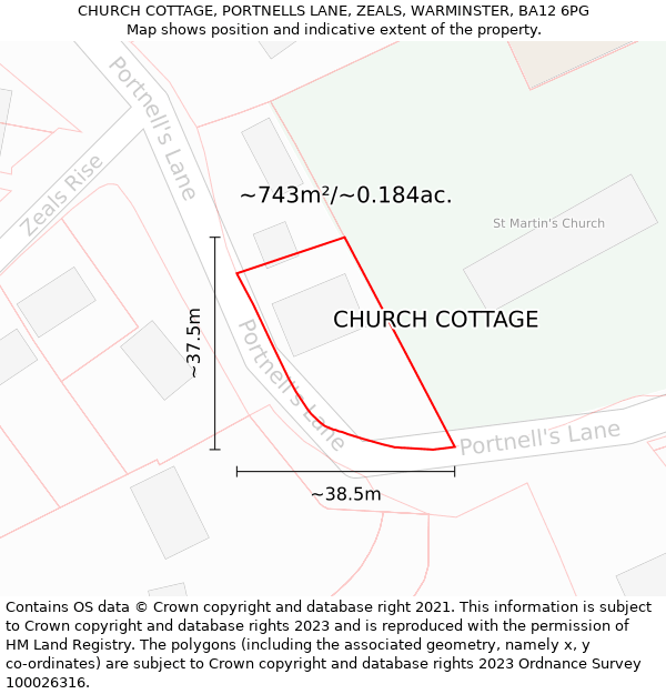 CHURCH COTTAGE, PORTNELLS LANE, ZEALS, WARMINSTER, BA12 6PG: Plot and title map