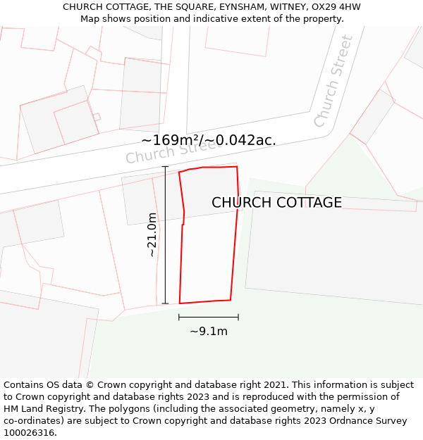 CHURCH COTTAGE, THE SQUARE, EYNSHAM, WITNEY, OX29 4HW: Plot and title map
