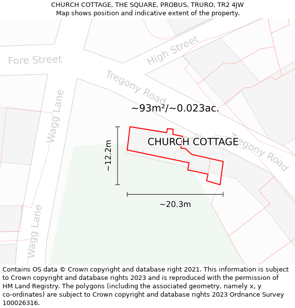CHURCH COTTAGE, THE SQUARE, PROBUS, TRURO, TR2 4JW: Plot and title map
