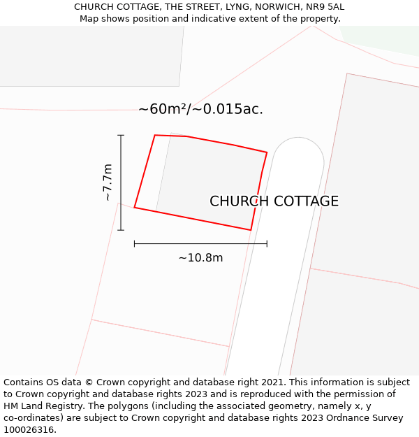 CHURCH COTTAGE, THE STREET, LYNG, NORWICH, NR9 5AL: Plot and title map