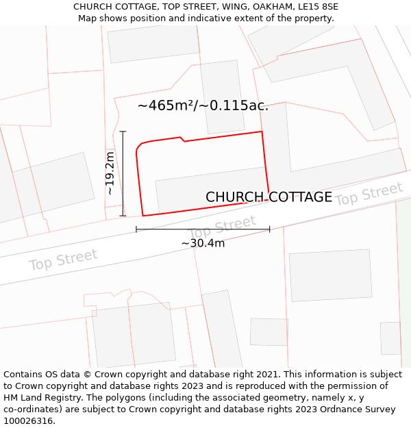 CHURCH COTTAGE, TOP STREET, WING, OAKHAM, LE15 8SE: Plot and title map