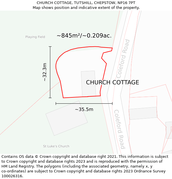 CHURCH COTTAGE, TUTSHILL, CHEPSTOW, NP16 7PT: Plot and title map