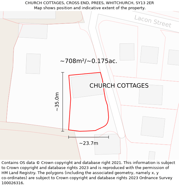 CHURCH COTTAGES, CROSS END, PREES, WHITCHURCH, SY13 2ER: Plot and title map