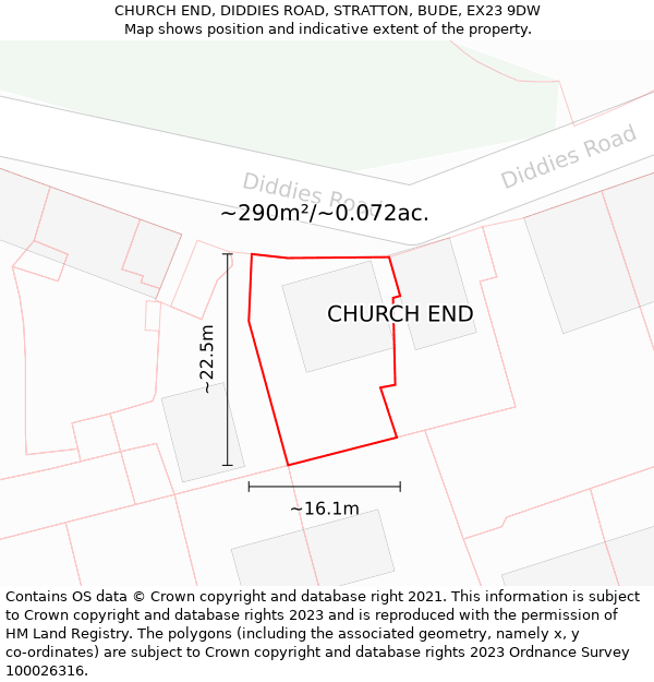 CHURCH END, DIDDIES ROAD, STRATTON, BUDE, EX23 9DW: Plot and title map