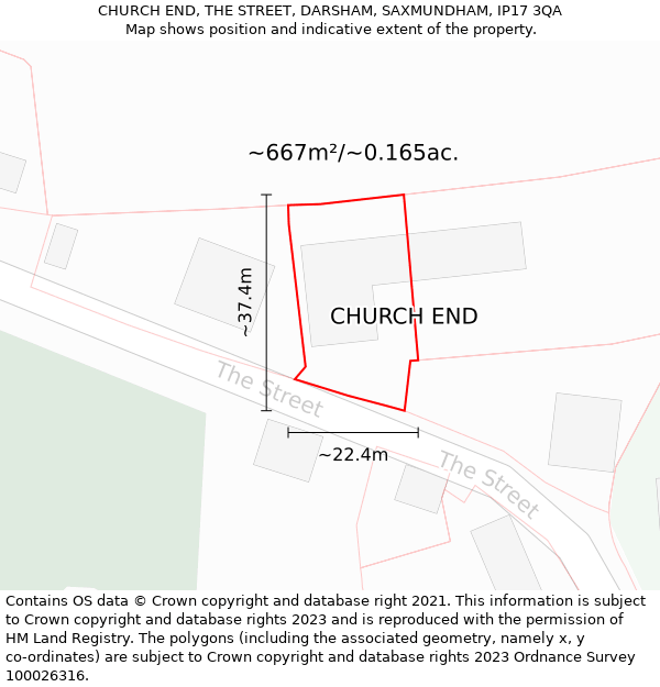 CHURCH END, THE STREET, DARSHAM, SAXMUNDHAM, IP17 3QA: Plot and title map