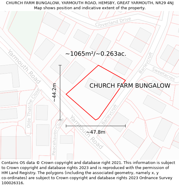 CHURCH FARM BUNGALOW, YARMOUTH ROAD, HEMSBY, GREAT YARMOUTH, NR29 4NJ: Plot and title map