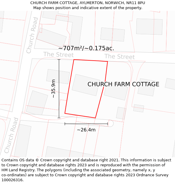 CHURCH FARM COTTAGE, AYLMERTON, NORWICH, NR11 8PU: Plot and title map
