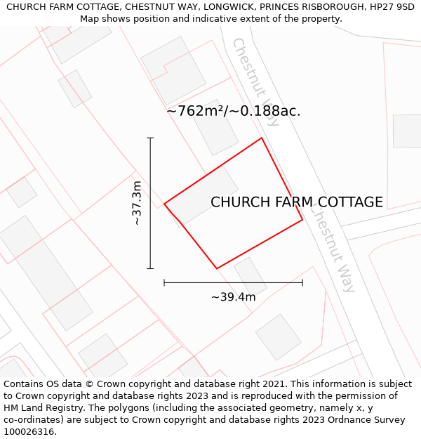 CHURCH FARM COTTAGE, CHESTNUT WAY, LONGWICK, PRINCES RISBOROUGH, HP27 9SD: Plot and title map