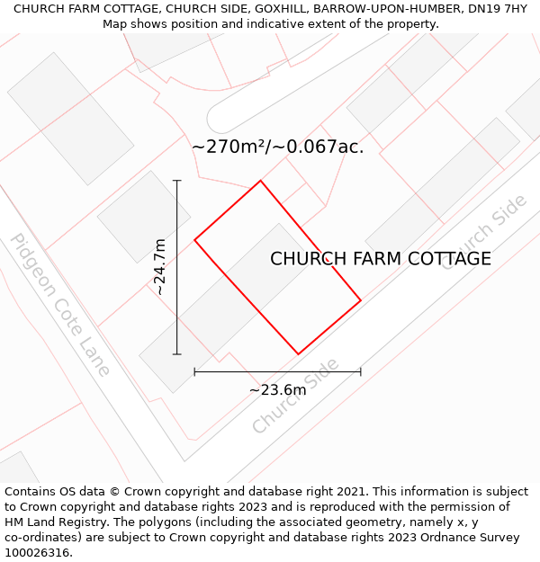 CHURCH FARM COTTAGE, CHURCH SIDE, GOXHILL, BARROW-UPON-HUMBER, DN19 7HY: Plot and title map