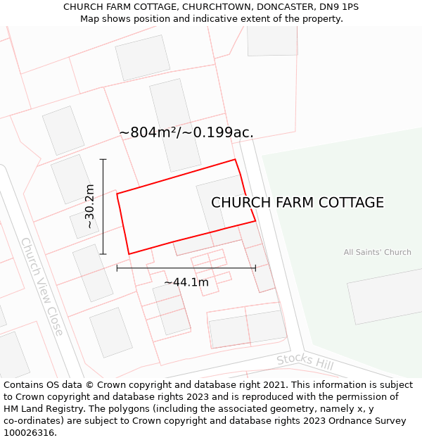 CHURCH FARM COTTAGE, CHURCHTOWN, DONCASTER, DN9 1PS: Plot and title map