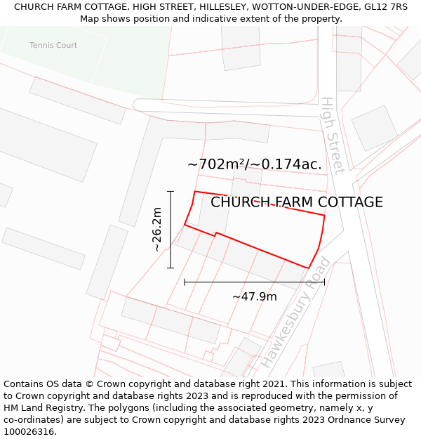 CHURCH FARM COTTAGE, HIGH STREET, HILLESLEY, WOTTON-UNDER-EDGE, GL12 7RS: Plot and title map