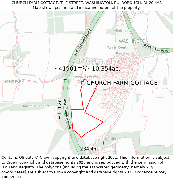 CHURCH FARM COTTAGE, THE STREET, WASHINGTON, PULBOROUGH, RH20 4AS: Plot and title map