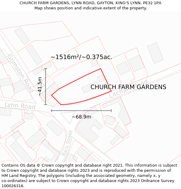 CHURCH FARM GARDENS, LYNN ROAD, GAYTON, KING'S LYNN, PE32 1PA: Plot and title map