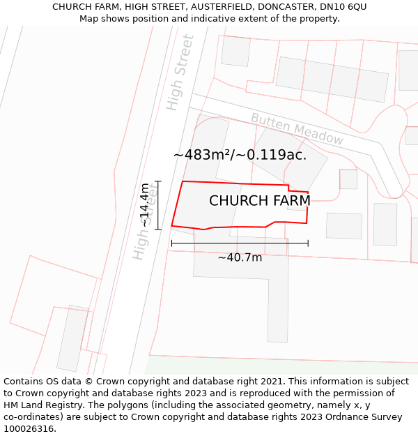 CHURCH FARM, HIGH STREET, AUSTERFIELD, DONCASTER, DN10 6QU: Plot and title map