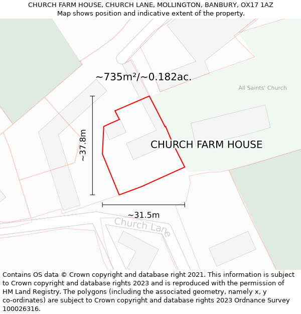 CHURCH FARM HOUSE, CHURCH LANE, MOLLINGTON, BANBURY, OX17 1AZ: Plot and title map