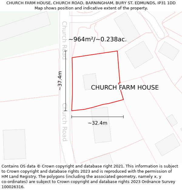 CHURCH FARM HOUSE, CHURCH ROAD, BARNINGHAM, BURY ST. EDMUNDS, IP31 1DD: Plot and title map