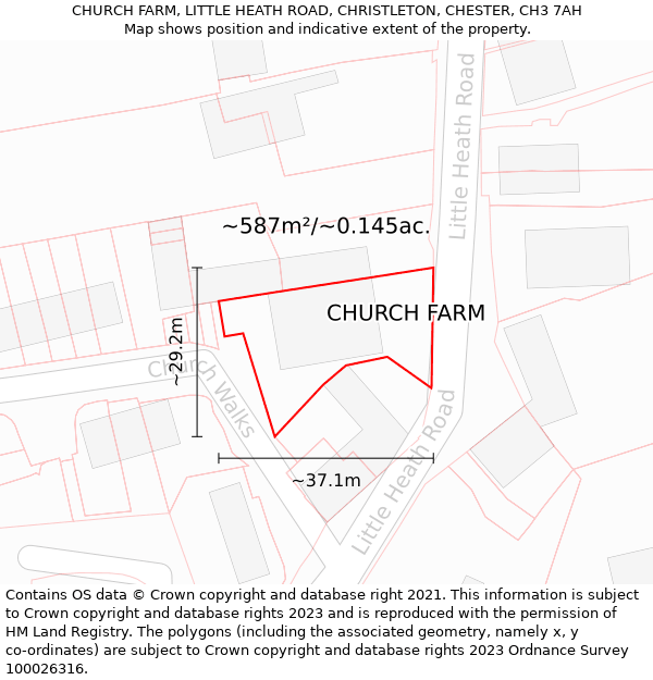 CHURCH FARM, LITTLE HEATH ROAD, CHRISTLETON, CHESTER, CH3 7AH: Plot and title map