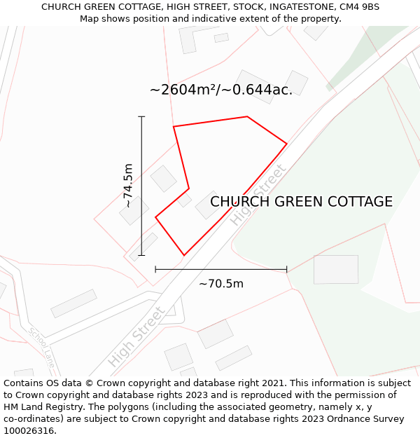 CHURCH GREEN COTTAGE, HIGH STREET, STOCK, INGATESTONE, CM4 9BS: Plot and title map