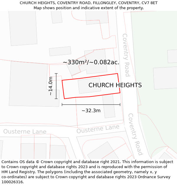 CHURCH HEIGHTS, COVENTRY ROAD, FILLONGLEY, COVENTRY, CV7 8ET: Plot and title map