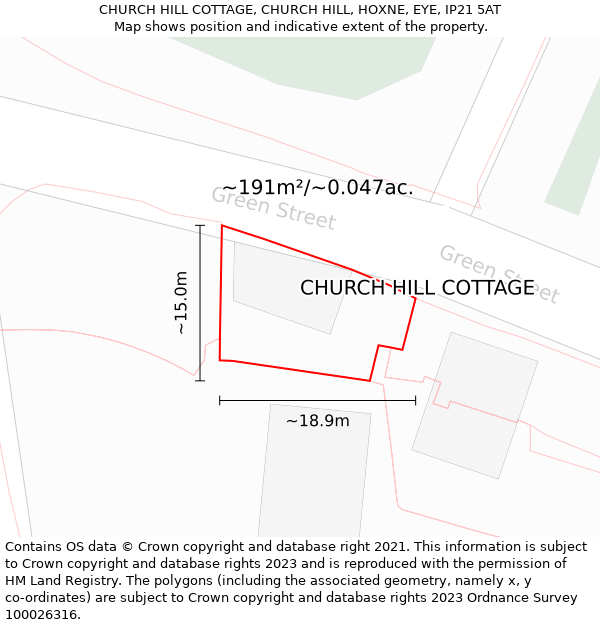 CHURCH HILL COTTAGE, CHURCH HILL, HOXNE, EYE, IP21 5AT: Plot and title map