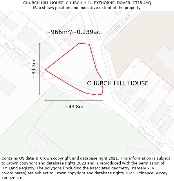 CHURCH HILL HOUSE, CHURCH HILL, EYTHORNE, DOVER, CT15 4AQ: Plot and title map