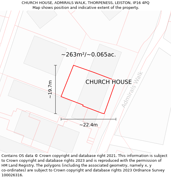 CHURCH HOUSE, ADMIRALS WALK, THORPENESS, LEISTON, IP16 4PQ: Plot and title map