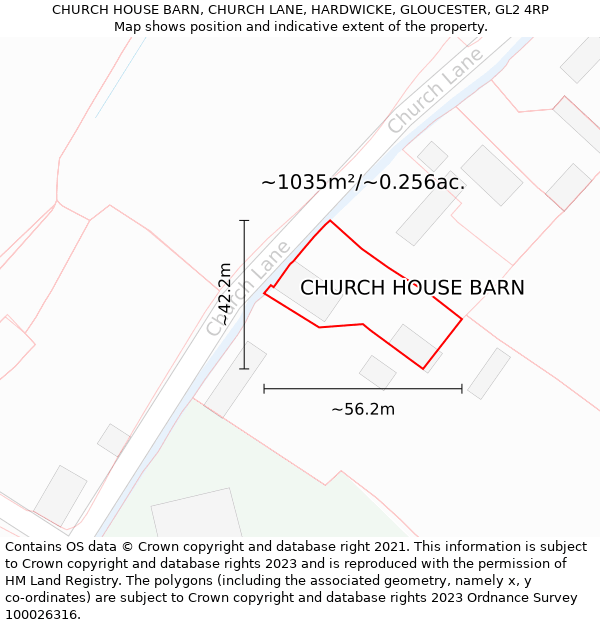 CHURCH HOUSE BARN, CHURCH LANE, HARDWICKE, GLOUCESTER, GL2 4RP: Plot and title map