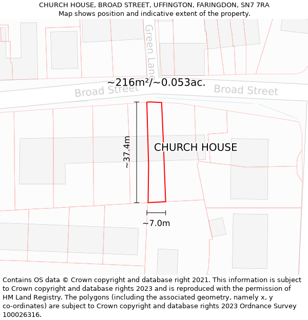 CHURCH HOUSE, BROAD STREET, UFFINGTON, FARINGDON, SN7 7RA: Plot and title map