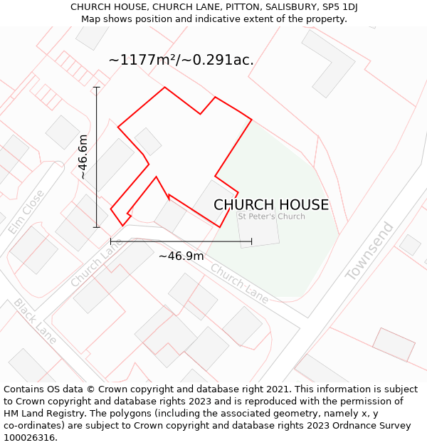 CHURCH HOUSE, CHURCH LANE, PITTON, SALISBURY, SP5 1DJ: Plot and title map