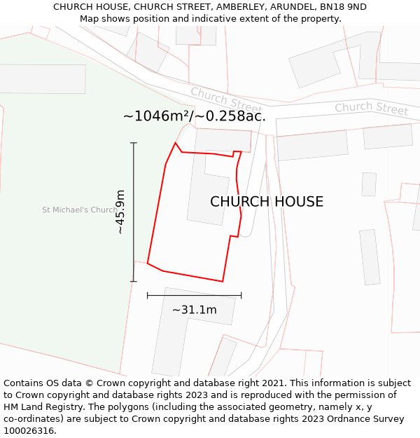 CHURCH HOUSE, CHURCH STREET, AMBERLEY, ARUNDEL, BN18 9ND: Plot and title map