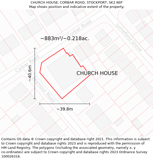 CHURCH HOUSE, CORBAR ROAD, STOCKPORT, SK2 6EP: Plot and title map