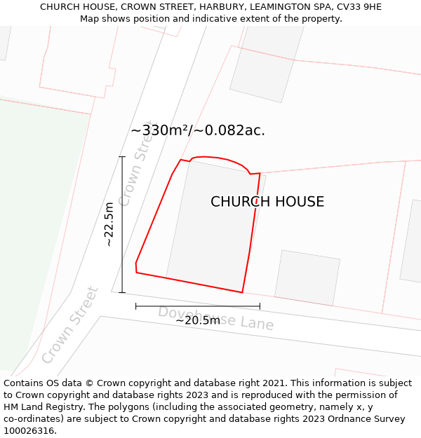 CHURCH HOUSE, CROWN STREET, HARBURY, LEAMINGTON SPA, CV33 9HE: Plot and title map