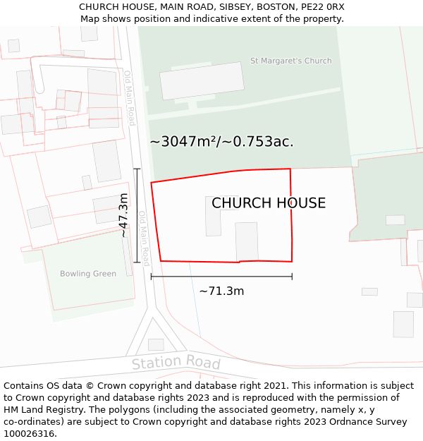 CHURCH HOUSE, MAIN ROAD, SIBSEY, BOSTON, PE22 0RX: Plot and title map