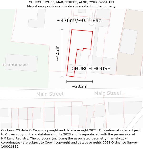 CHURCH HOUSE, MAIN STREET, ALNE, YORK, YO61 1RT: Plot and title map