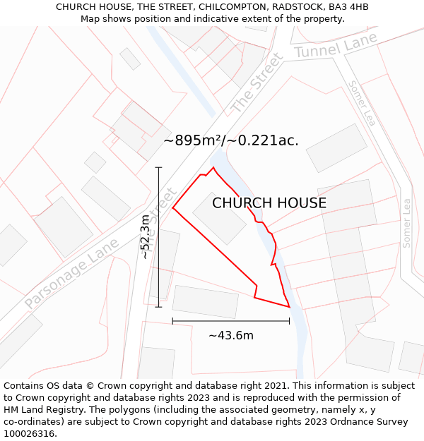 CHURCH HOUSE, THE STREET, CHILCOMPTON, RADSTOCK, BA3 4HB: Plot and title map