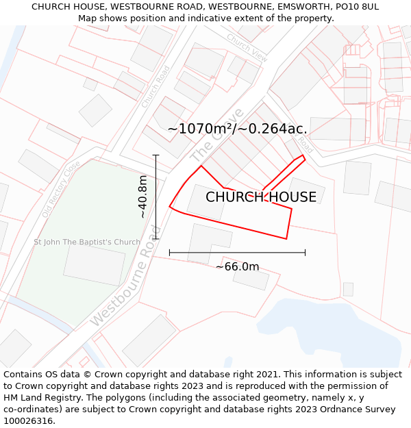 CHURCH HOUSE, WESTBOURNE ROAD, WESTBOURNE, EMSWORTH, PO10 8UL: Plot and title map