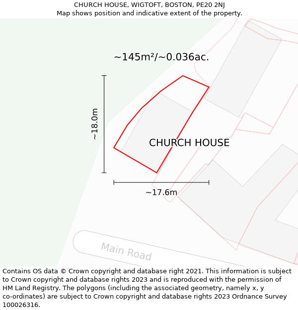 CHURCH HOUSE, WIGTOFT, BOSTON, PE20 2NJ: Plot and title map