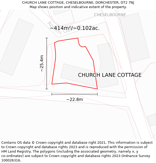 CHURCH LANE COTTAGE, CHESELBOURNE, DORCHESTER, DT2 7NJ: Plot and title map