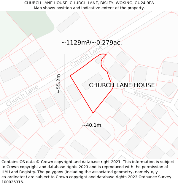 CHURCH LANE HOUSE, CHURCH LANE, BISLEY, WOKING, GU24 9EA: Plot and title map