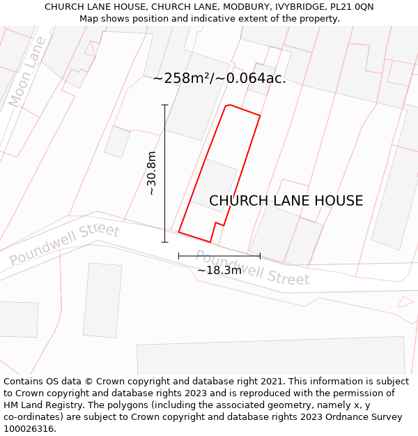 CHURCH LANE HOUSE, CHURCH LANE, MODBURY, IVYBRIDGE, PL21 0QN: Plot and title map