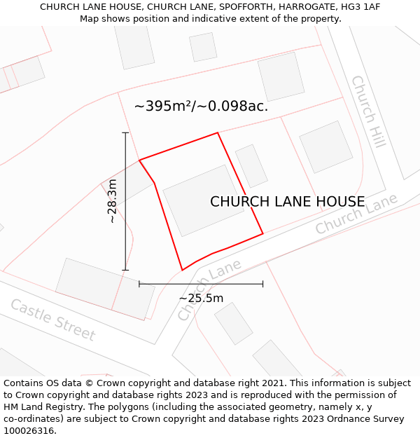 CHURCH LANE HOUSE, CHURCH LANE, SPOFFORTH, HARROGATE, HG3 1AF: Plot and title map