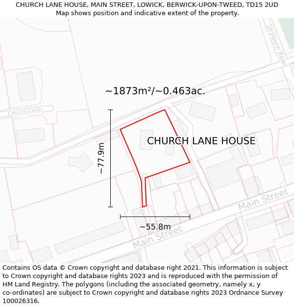 CHURCH LANE HOUSE, MAIN STREET, LOWICK, BERWICK-UPON-TWEED, TD15 2UD: Plot and title map