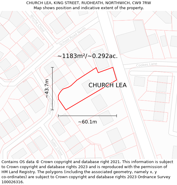 CHURCH LEA, KING STREET, RUDHEATH, NORTHWICH, CW9 7RW: Plot and title map