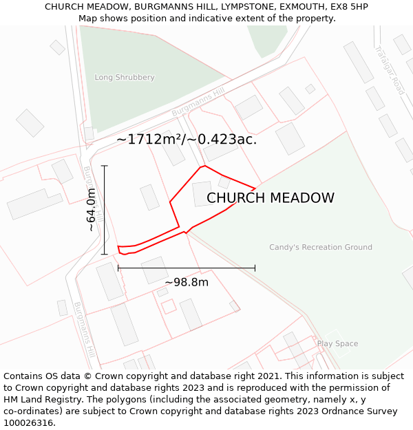 CHURCH MEADOW, BURGMANNS HILL, LYMPSTONE, EXMOUTH, EX8 5HP: Plot and title map