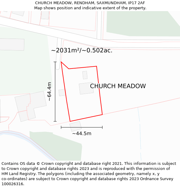CHURCH MEADOW, RENDHAM, SAXMUNDHAM, IP17 2AF: Plot and title map