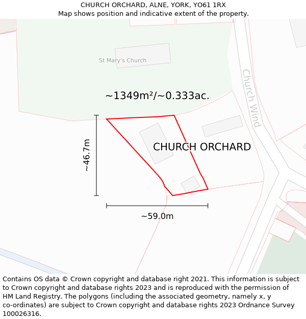 CHURCH ORCHARD, ALNE, YORK, YO61 1RX: Plot and title map